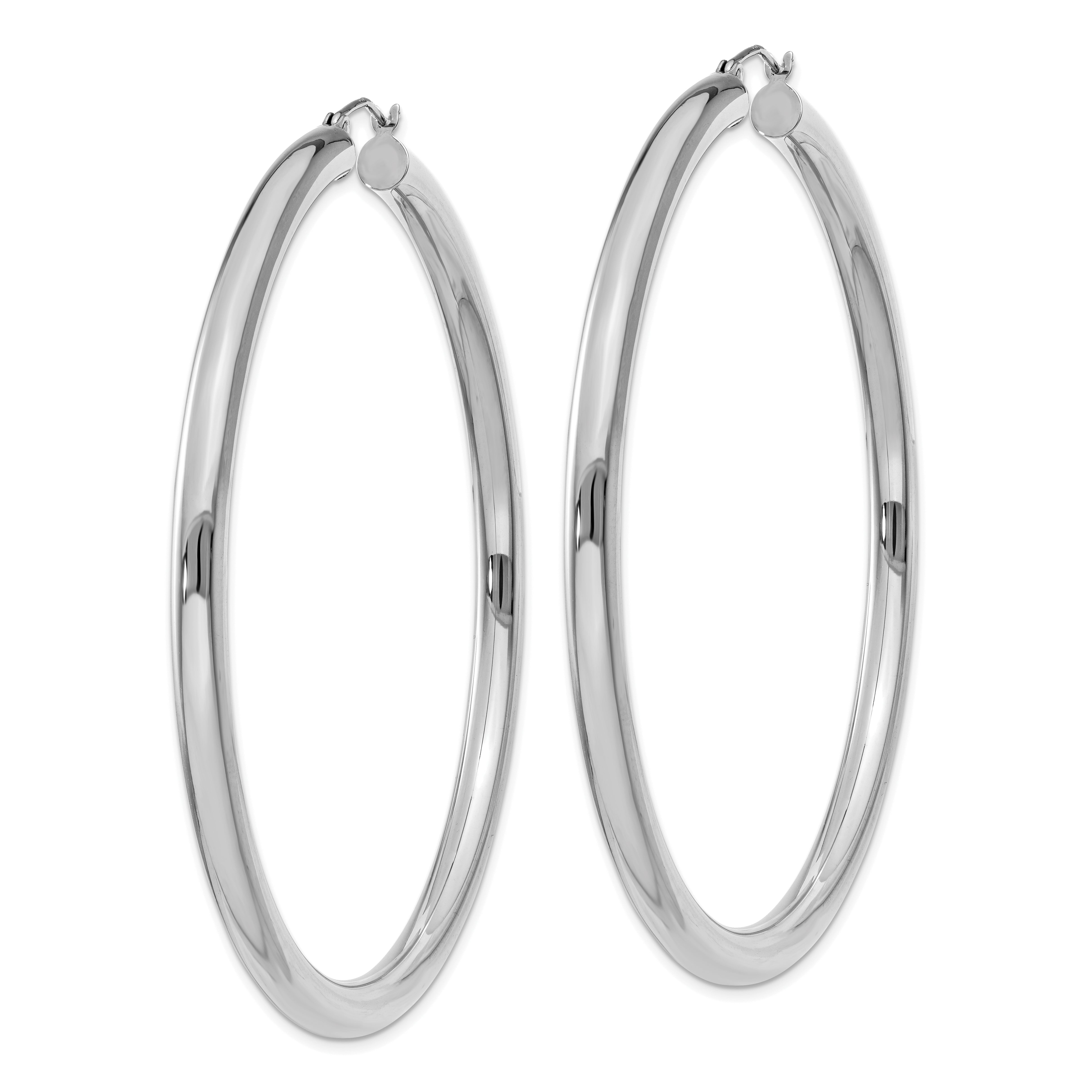 10 Karat White Gold 4mm x 65mm Tube Hoop Earrings Secondary image