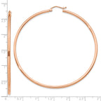 14k Rose Gold Polished 2x65mm Lightweight Tube Hoop Earrings