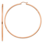 14k Rose Gold Polished 2x65mm Lightweight Tube Hoop Earrings