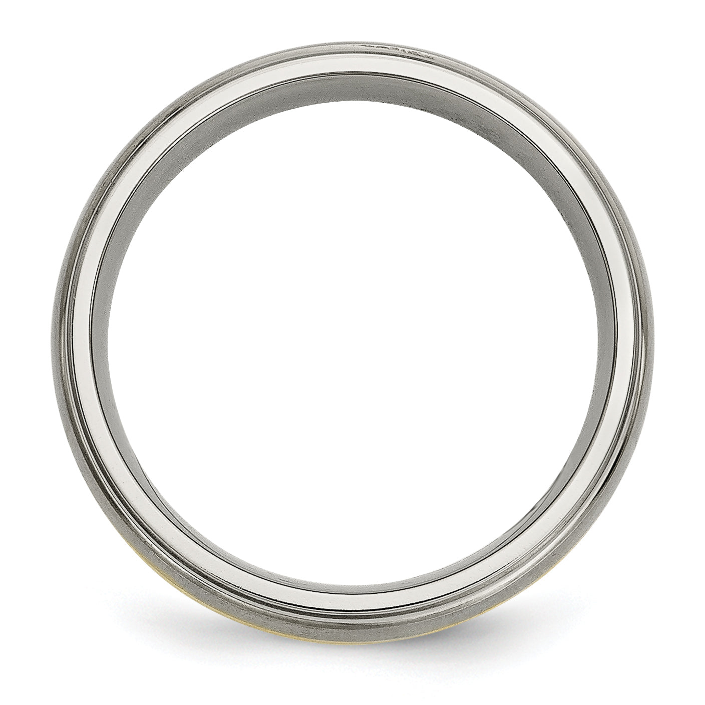 Chisel Titanium Brushed Center with 14k Gold Inlay 6mm Ridged Edge Band Secondary image