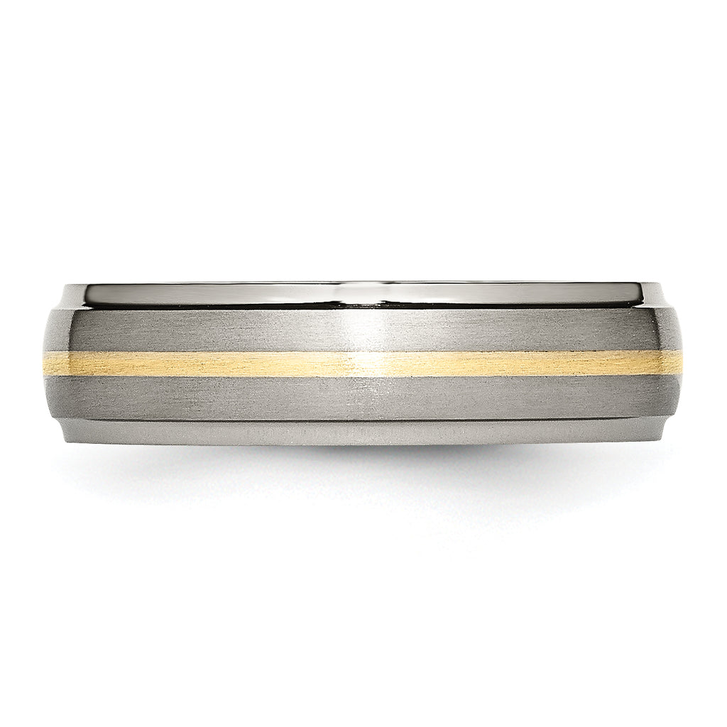 Chisel Titanium Brushed Center with 14k Gold Inlay 6mm Ridged Edge Band