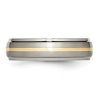 Chisel Titanium Brushed Center with 14k Gold Inlay 6mm Ridged Edge Band