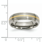 Chisel Titanium Brushed Center with 14k Gold Inlay 6mm Ridged Edge Band