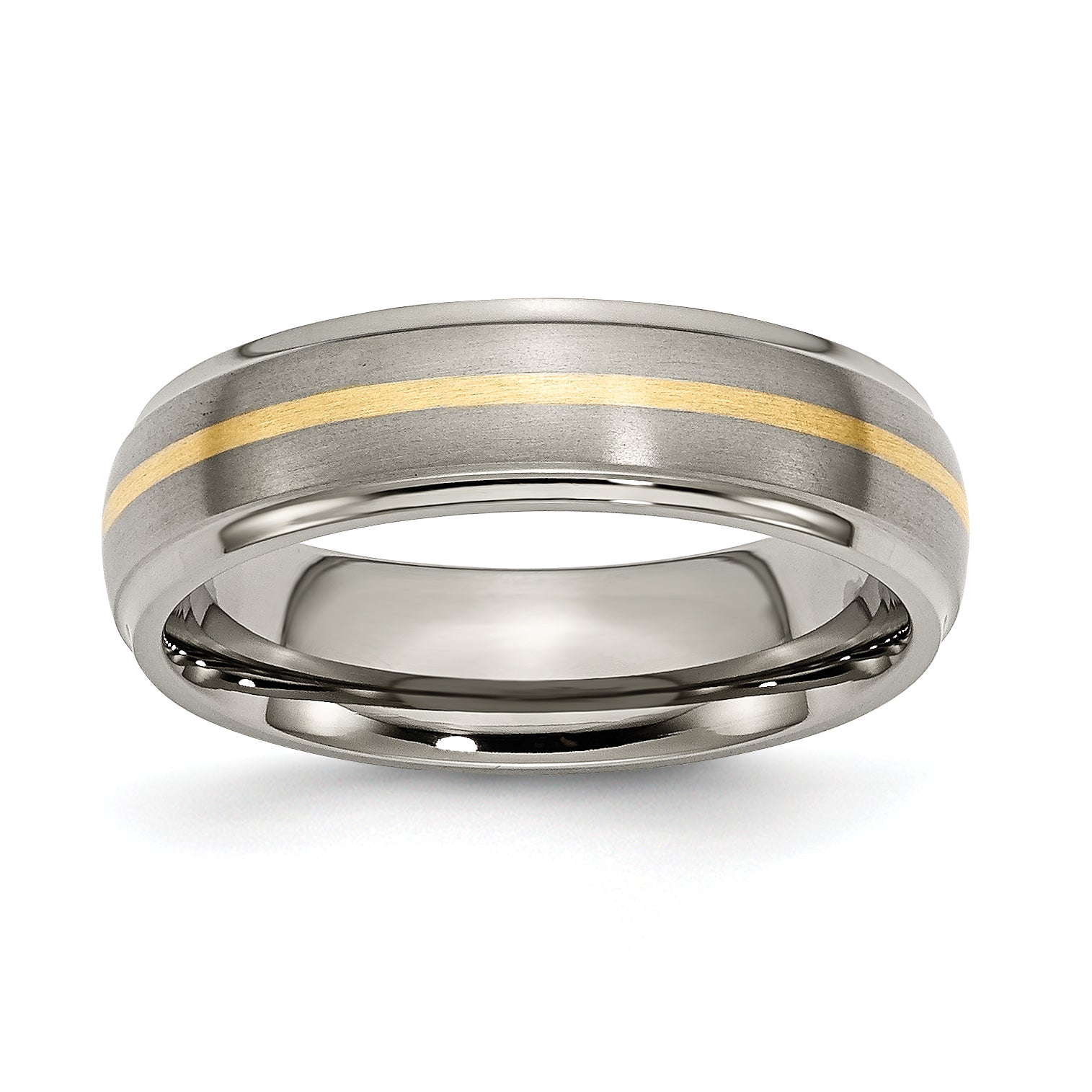 Chisel Titanium Brushed Center with 14k Gold Inlay 6mm Ridged Edge Band Main image