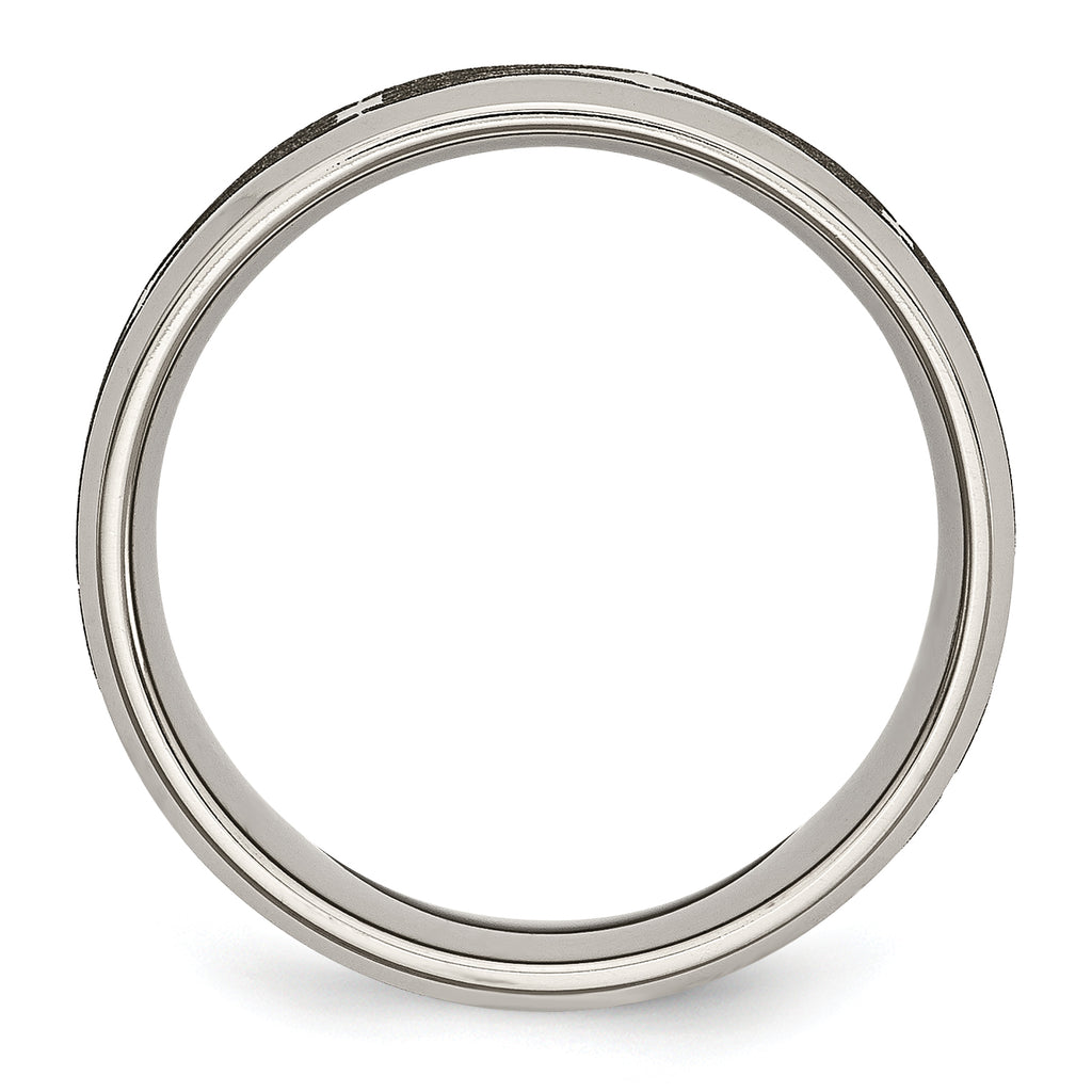 Titanium Brushed & Polished Laser Design 8mm Beveled Edge Band