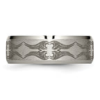 Titanium Brushed & Polished Laser Design 8mm Beveled Edge Band