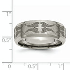 Titanium Brushed & Polished Laser Design 8mm Beveled Edge Band