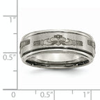 Chisel Titanium Brushed and Polished Claddagh Laser Design 8mm Ridged Edge Band