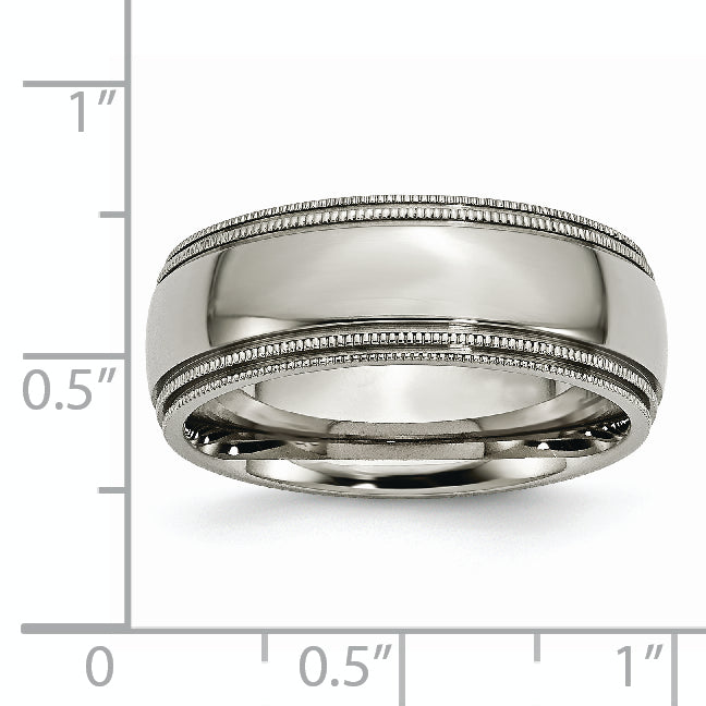 Chisel Titanium Polished 8mm Grooved and Beaded Edge Band
