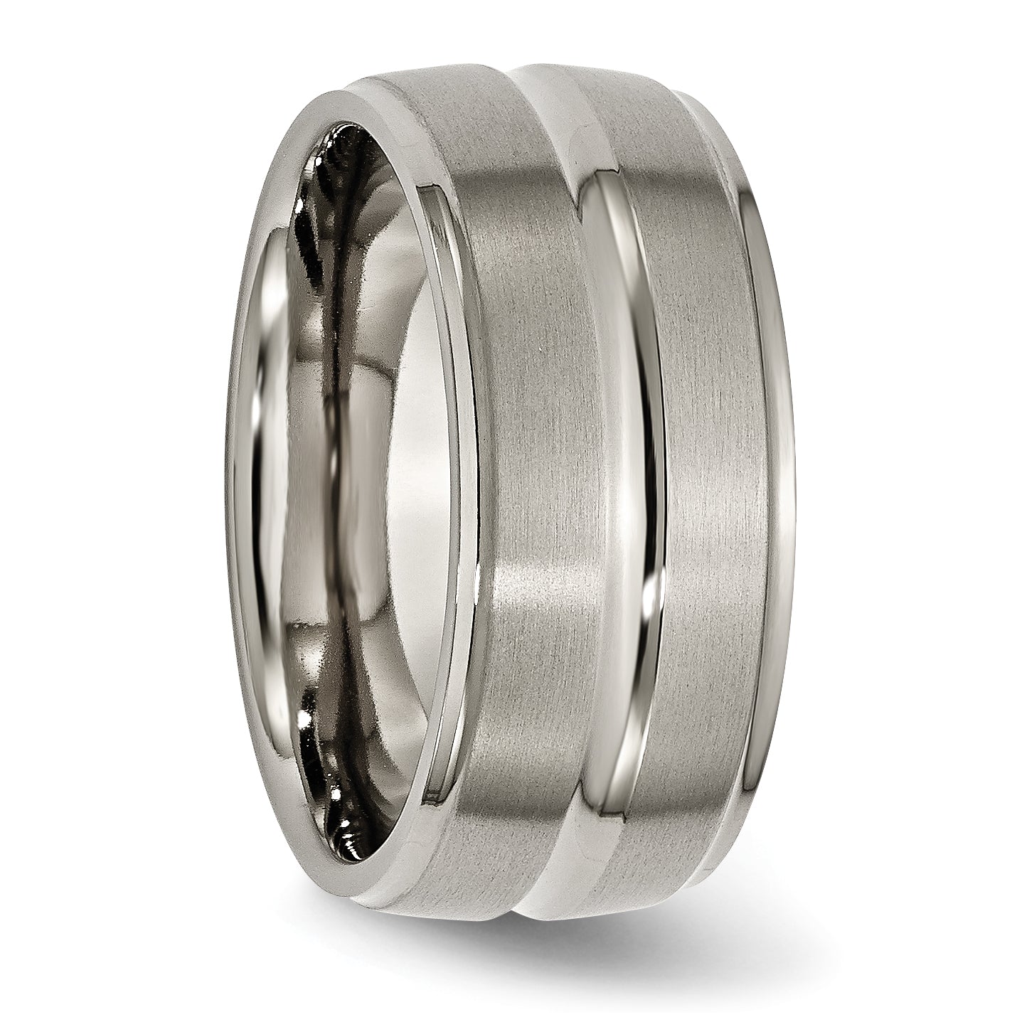 Chisel Titanium Brushed and Polished 10mm Grooved Ridged Edge Band