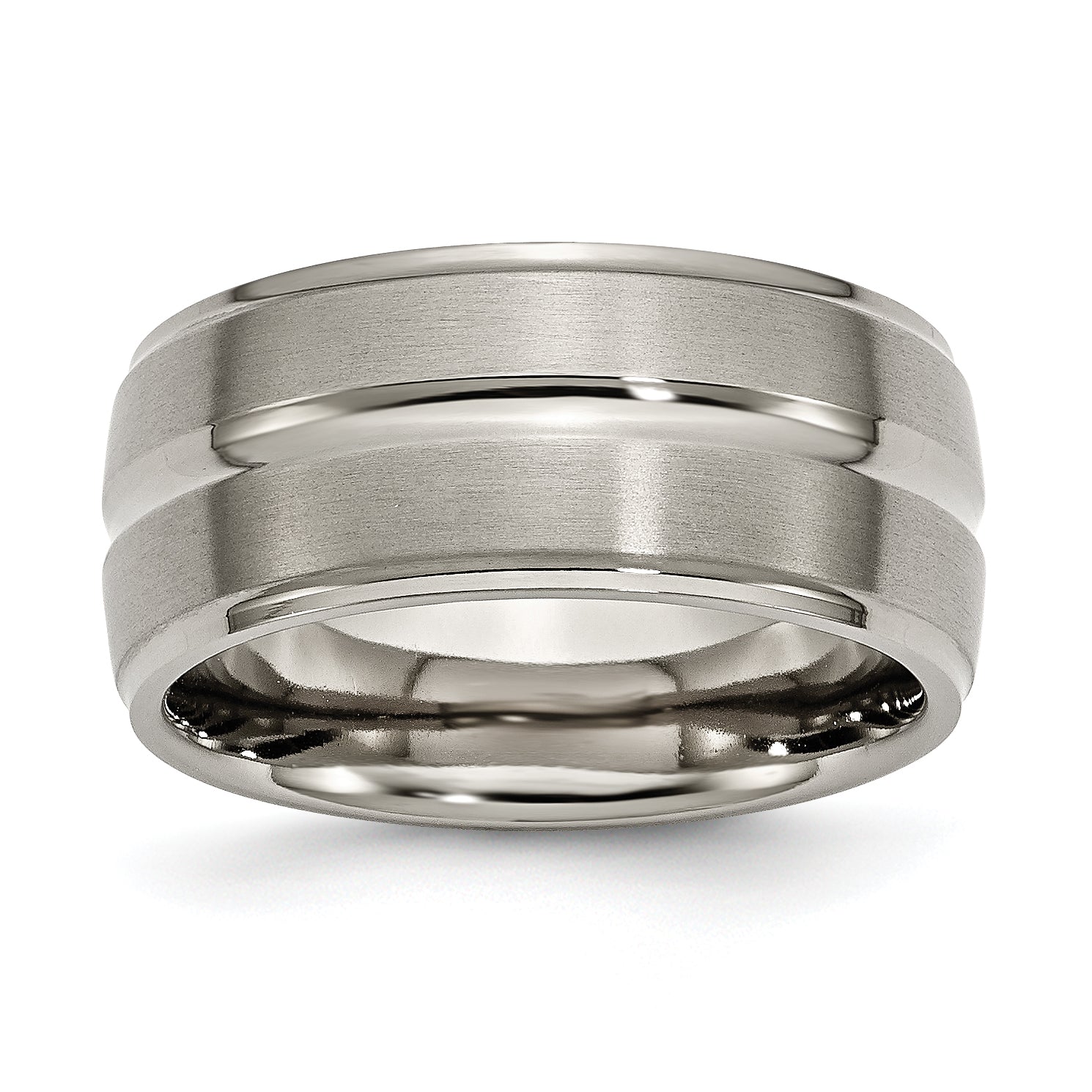 Chisel Titanium Brushed and Polished 10mm Grooved Ridged Edge Band Main image