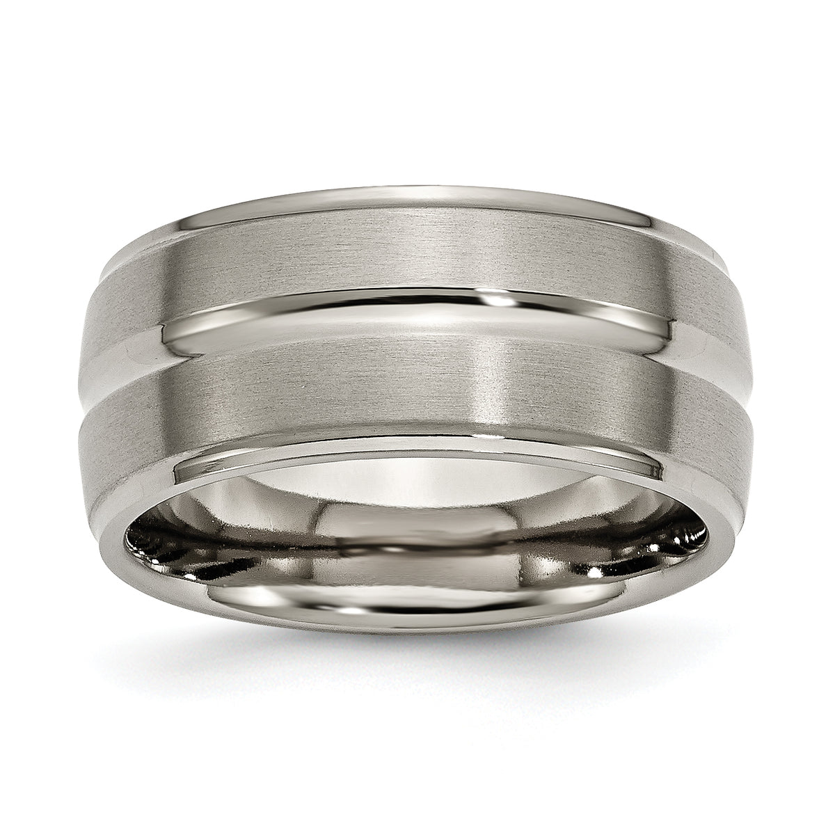 Chisel Titanium Brushed and Polished 10mm Grooved Ridged Edge Band