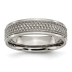 Titanium Ridged Edge Weave Design 6mm Polished Band