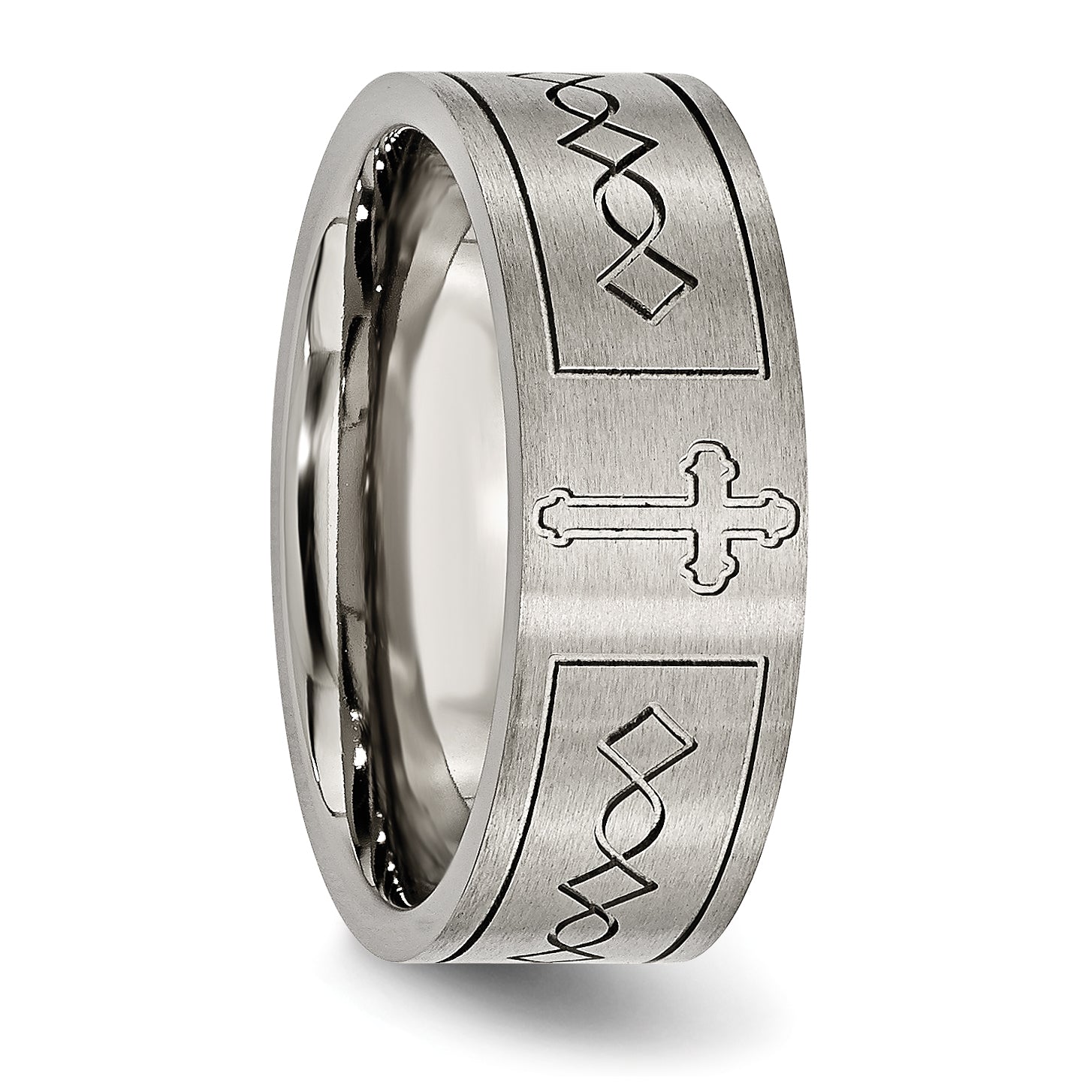 Chisel Titanium Brushed Cross Design 8mm Flat Band