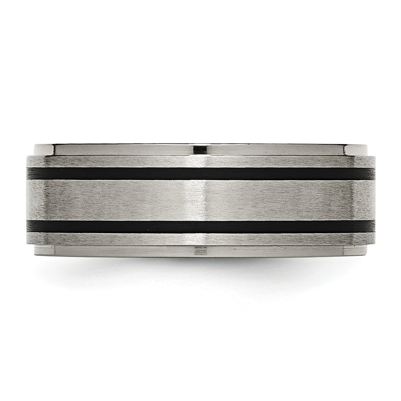 Titanium Ridged Edge Black Rubber 8mm Brushed/Polished Band Secondary image