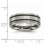 Titanium Ridged Edge Black Rubber 8mm Brushed/Polished Band