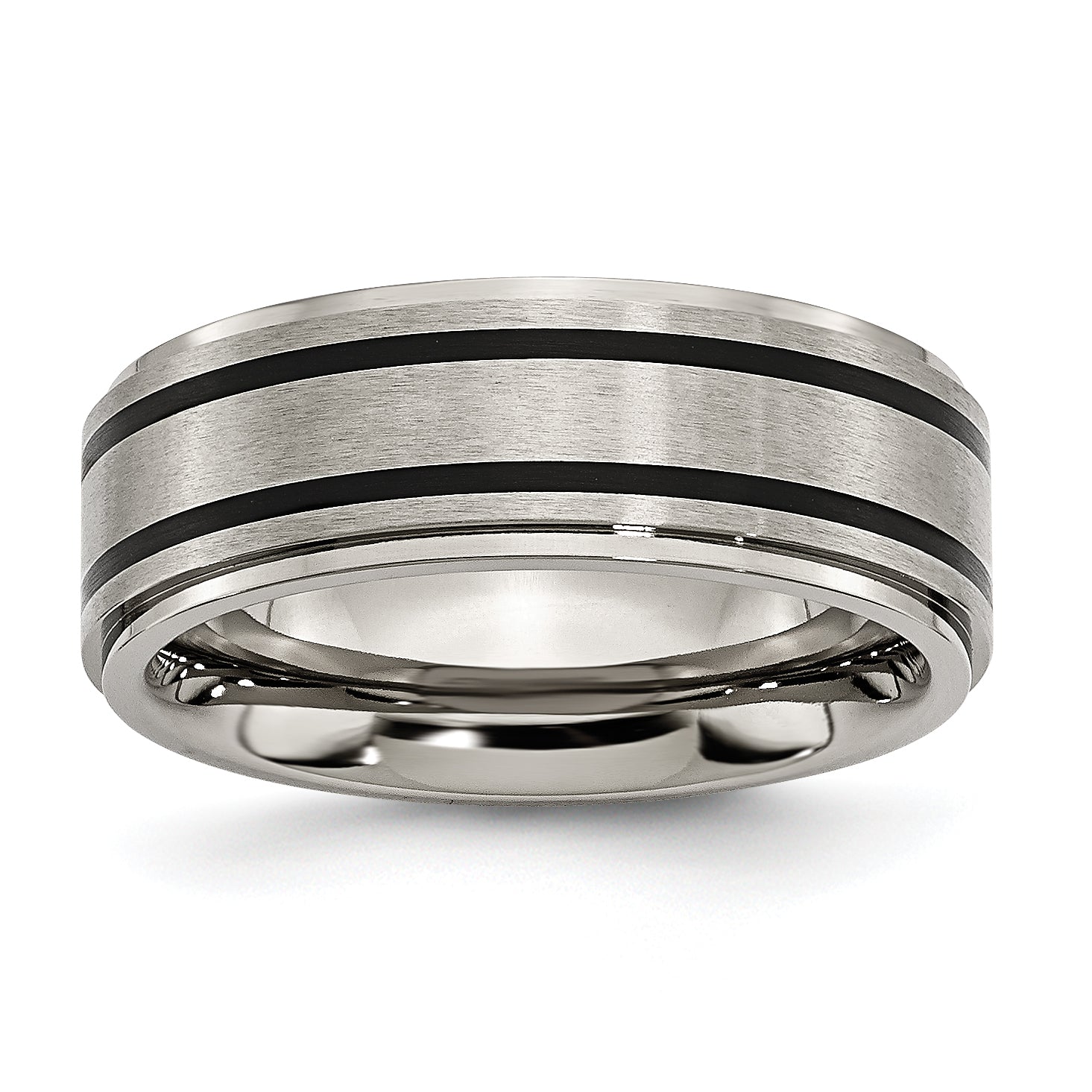 Titanium Ridged Edge Black Rubber 8mm Brushed/Polished Band Main image