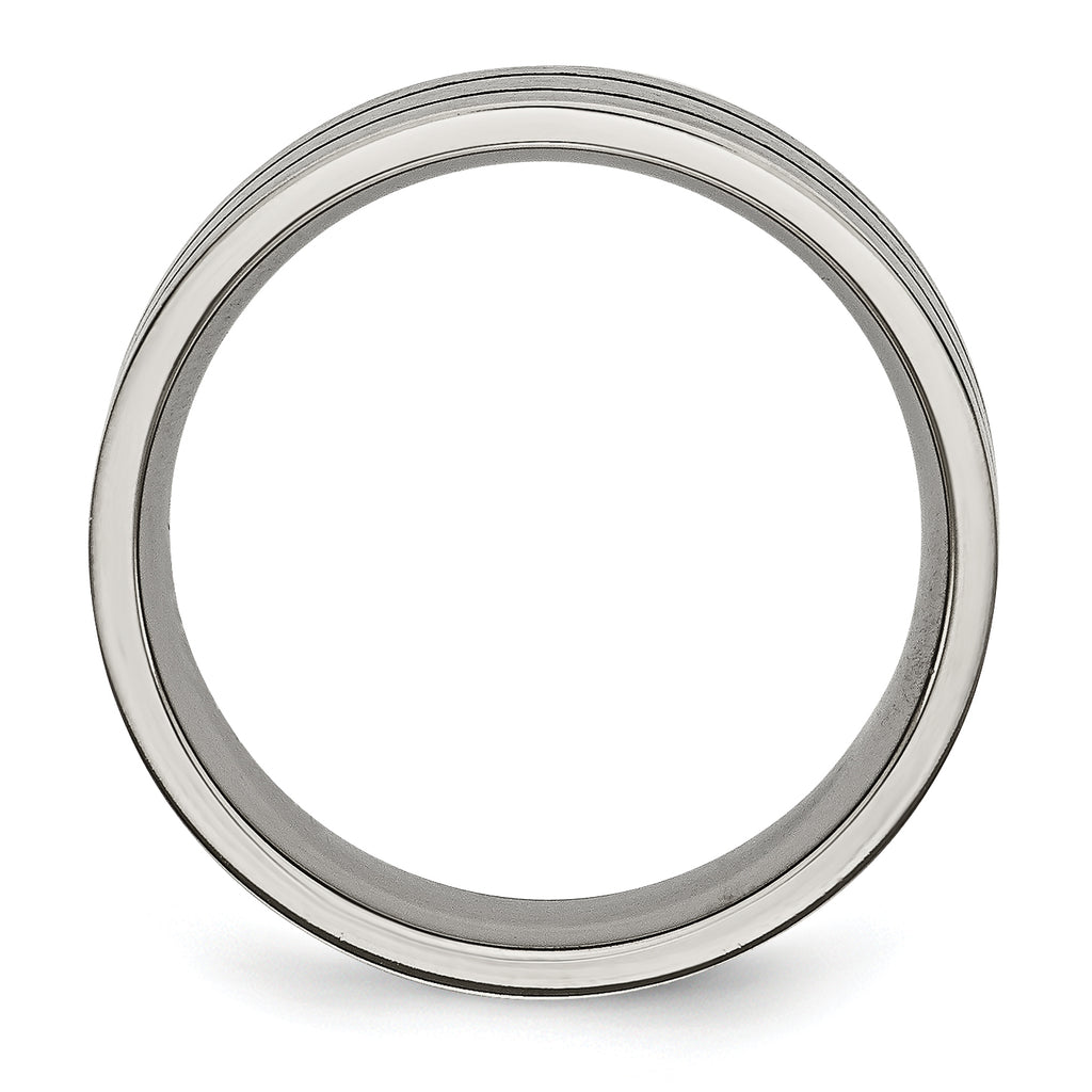 Chisel Titanium Brushed Black Enamel Grooved 7mm Flat Band