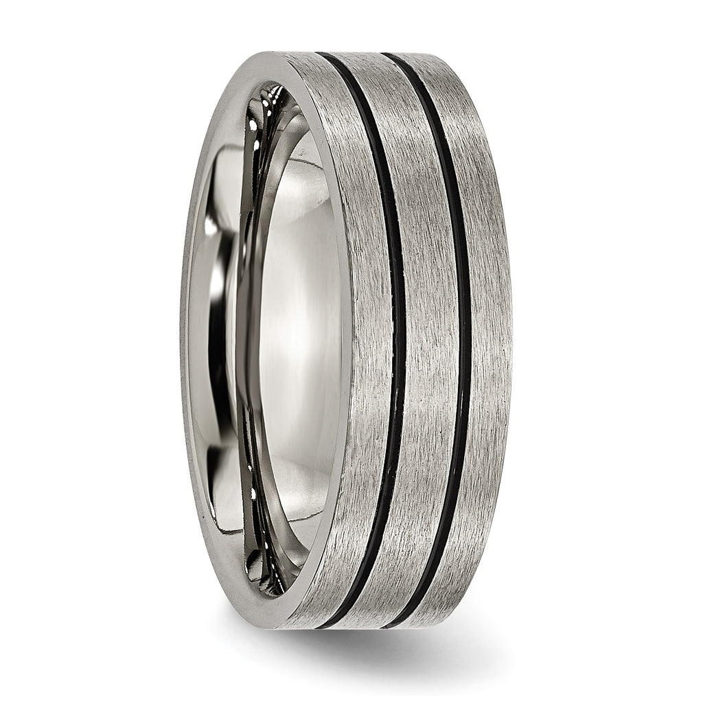 Chisel Titanium Brushed Black Enamel Grooved 7mm Flat Band