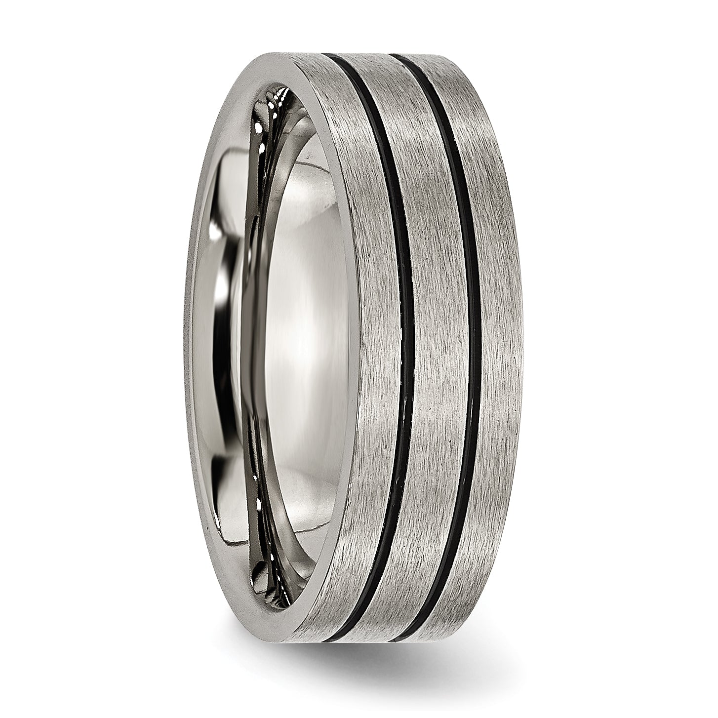 Chisel Titanium Brushed Black Enamel Grooved 7mm Flat Band