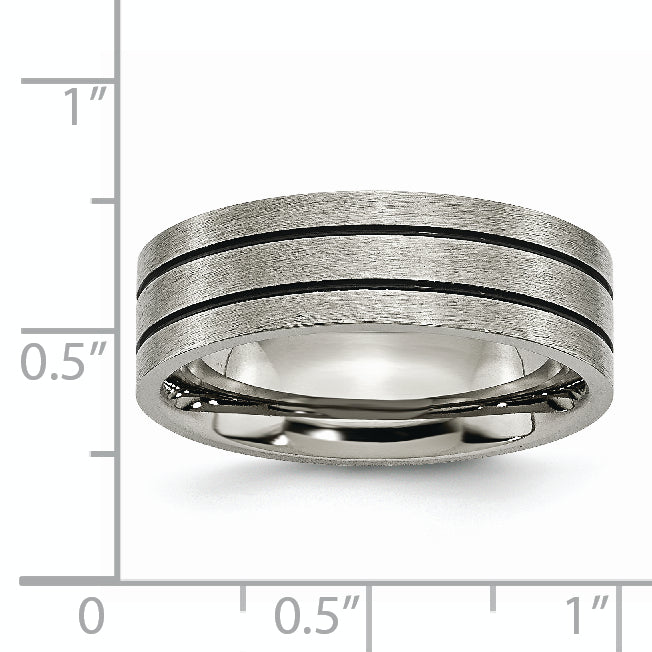 Chisel Titanium Brushed Black Enamel Grooved 7mm Flat Band