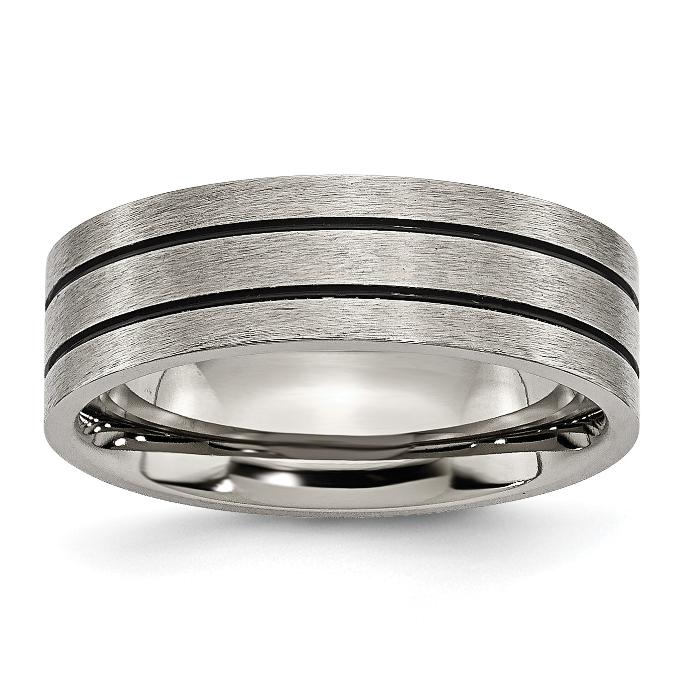 Chisel Titanium Brushed Black Enamel Grooved 7mm Flat Band Main image