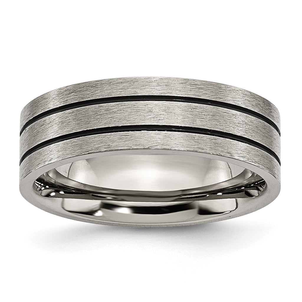 Chisel Titanium Brushed Black Enamel Grooved 7mm Flat Band