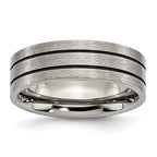 Chisel Titanium Brushed Black Enamel Grooved 7mm Flat Band