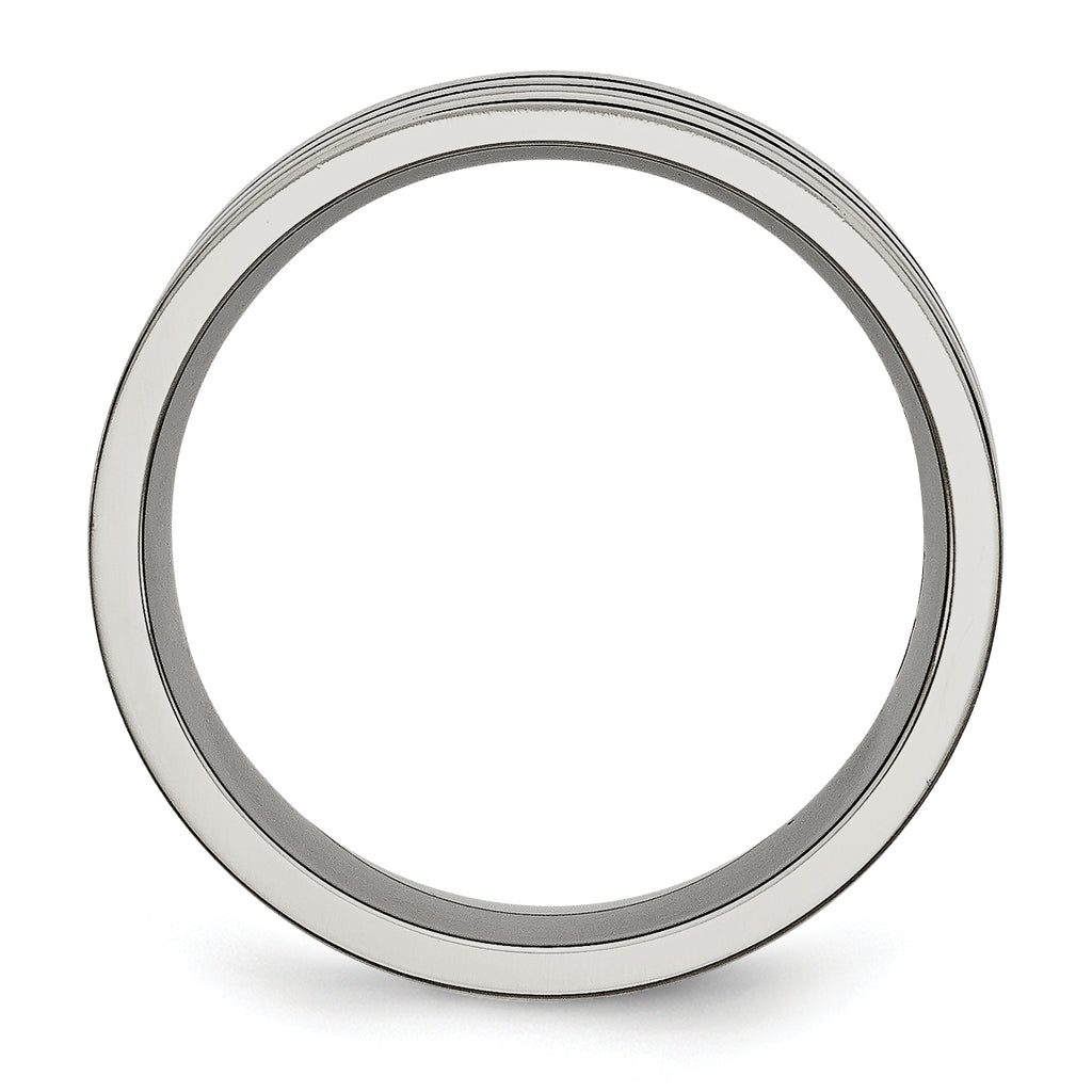 Chisel Titanium Polished Black Enamel Grooved 8mm Flat Band