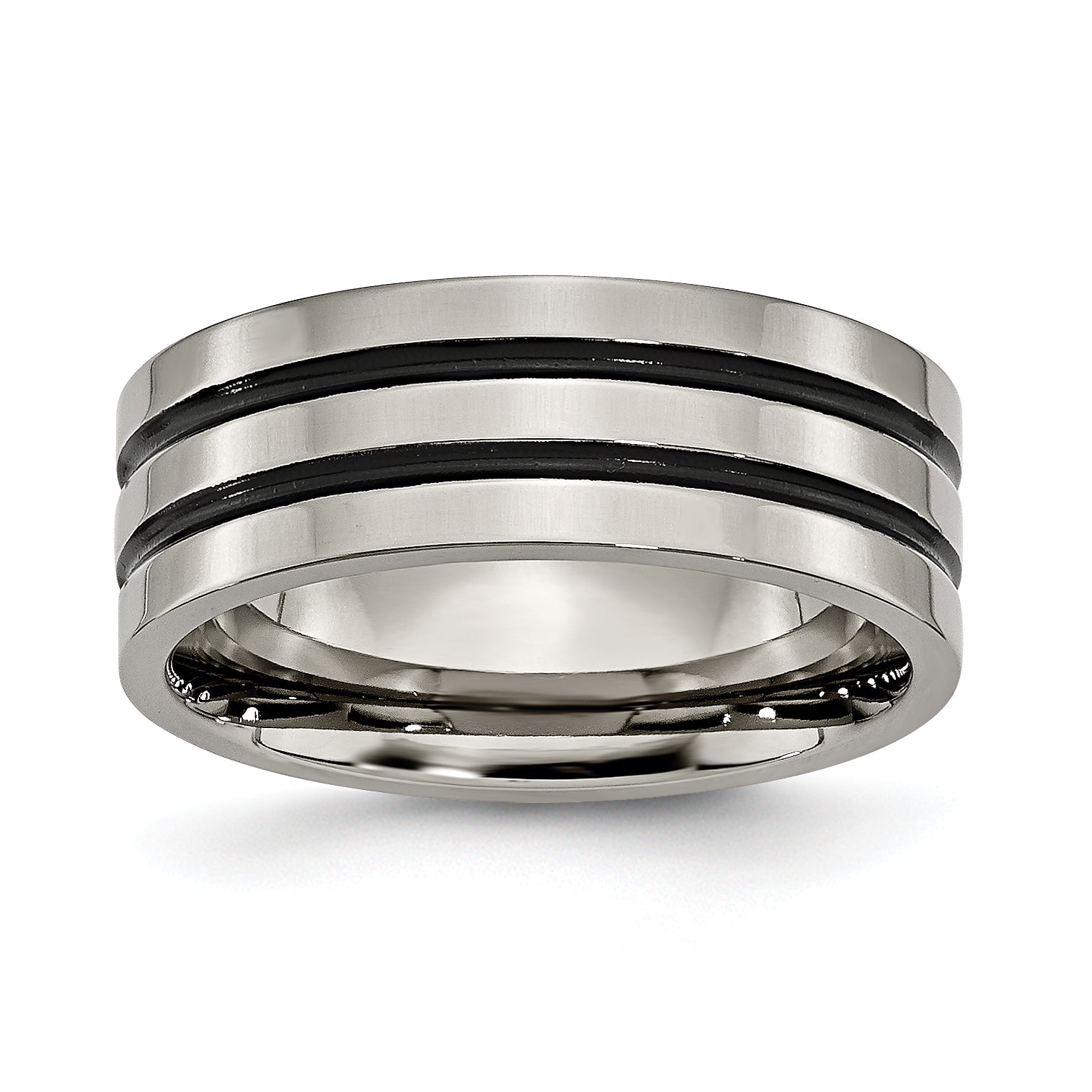 Chisel Titanium Polished Black Enamel Grooved 8mm Flat Band Main image