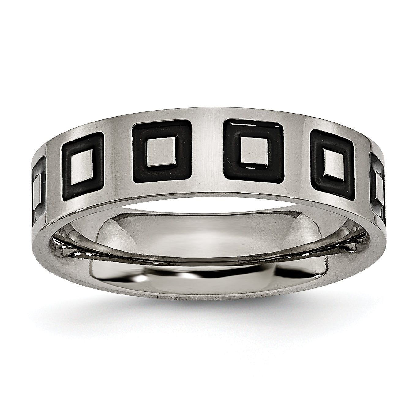 Titanium Polished Black Enamel Squares 6mm Flat Band Main image