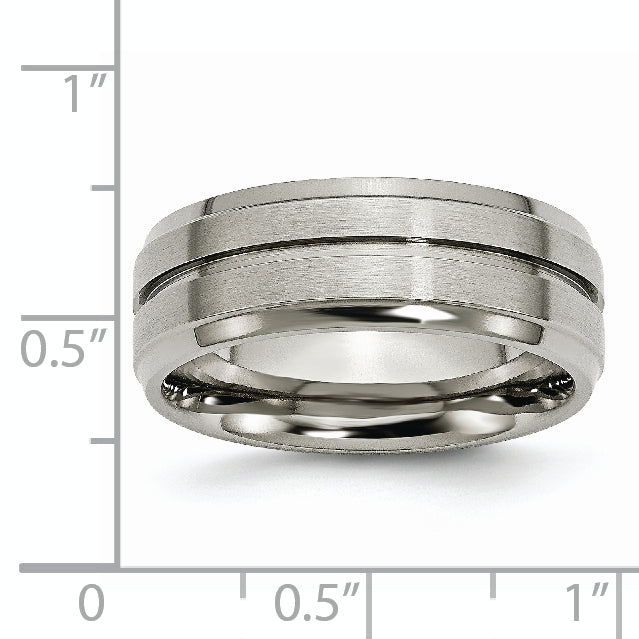 Chisel Titanium Brushed and Polished 8mm Grooved Ridged Edge Band