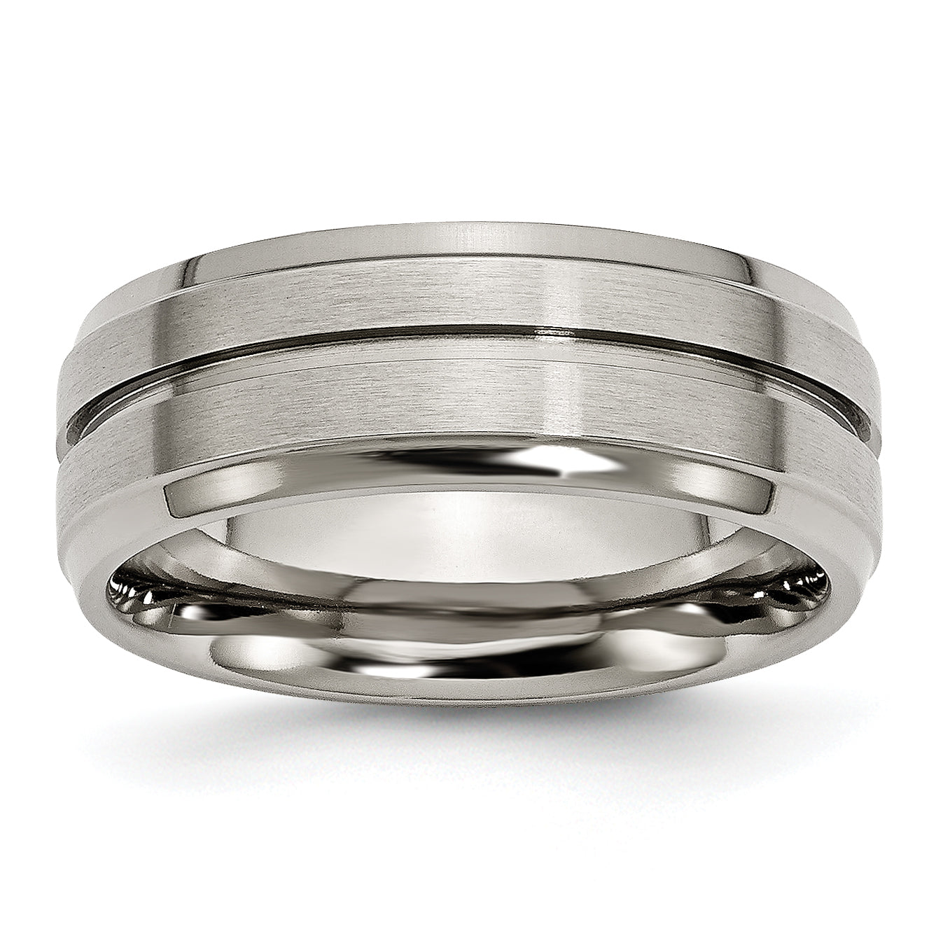 Chisel Titanium Brushed and Polished 8mm Grooved Ridged Edge Band Main image