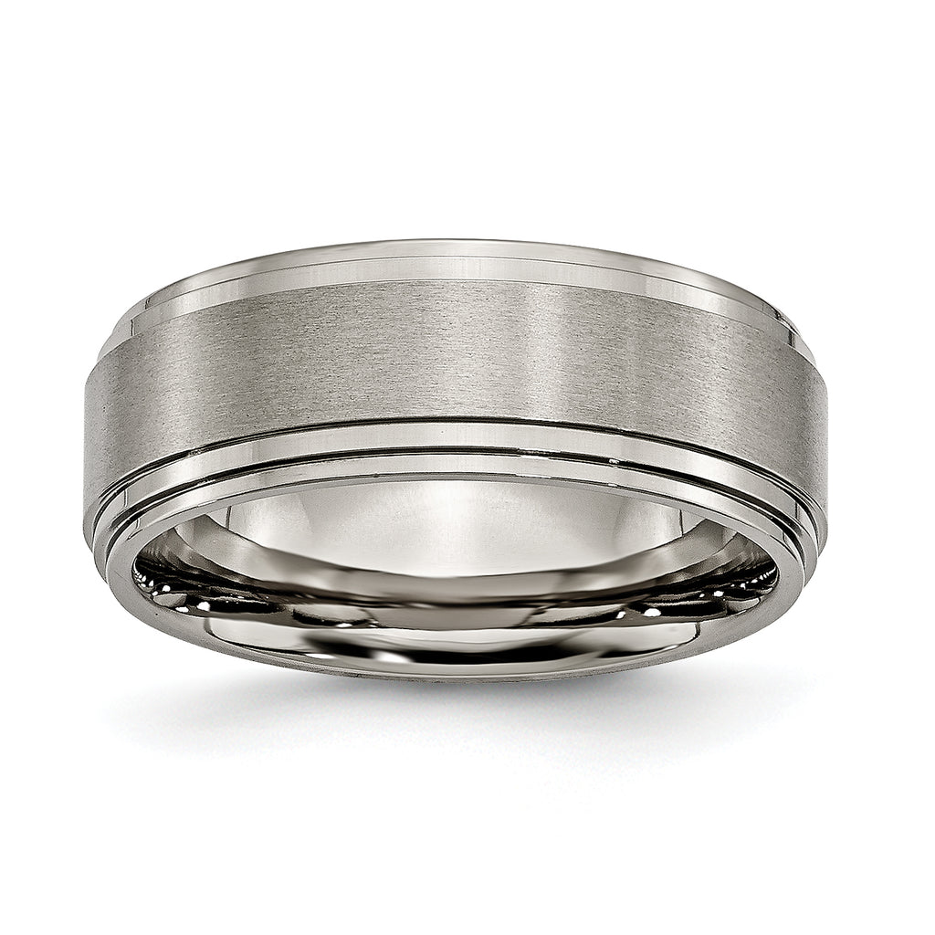 Chisel Titanium Brushed Center 8mm Double Step Ridged Edge Band