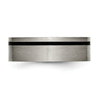 Titanium Brushed with Black Rubber 7mm Flat Band