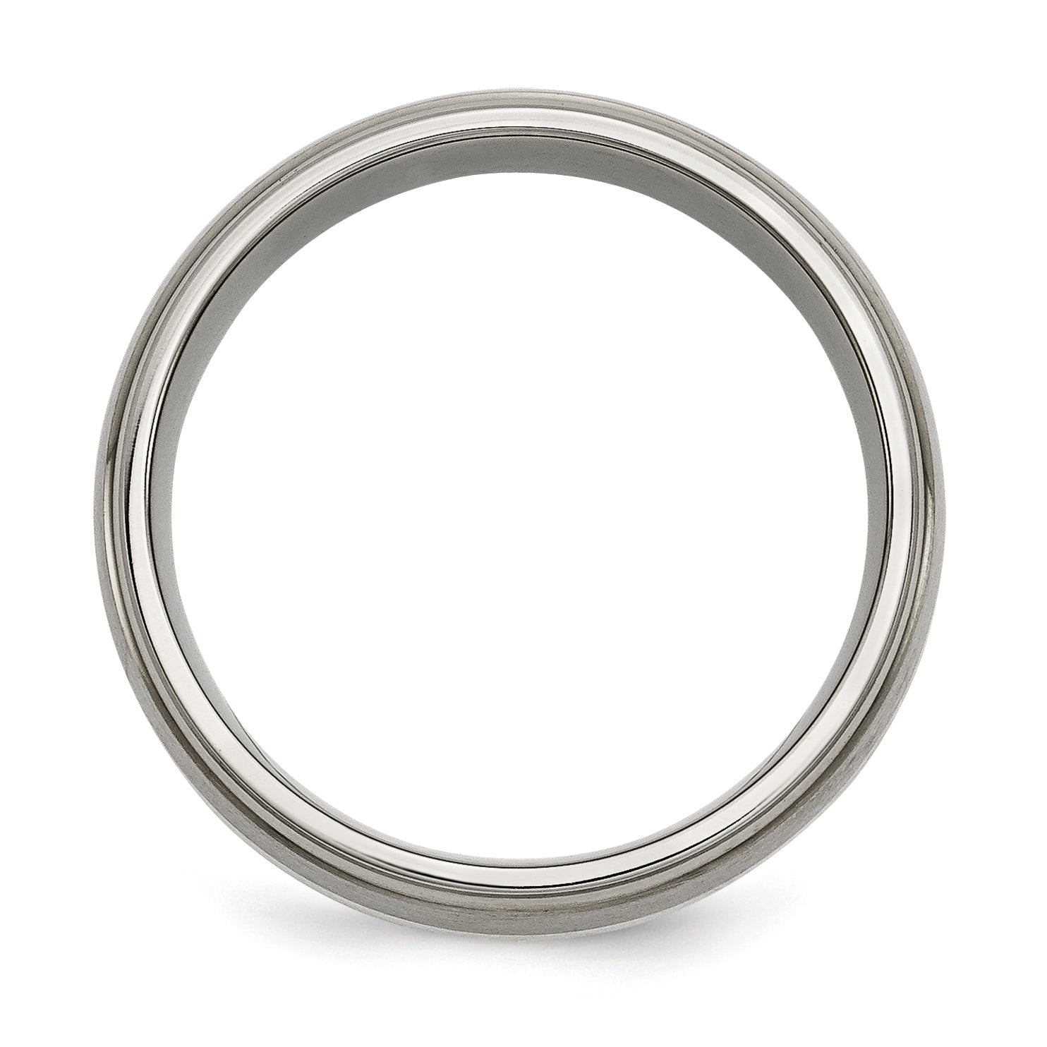 Chisel Titanium Brushed and Polished with Sterling Silver Inlay 8mm Ridged Edge Band Main image