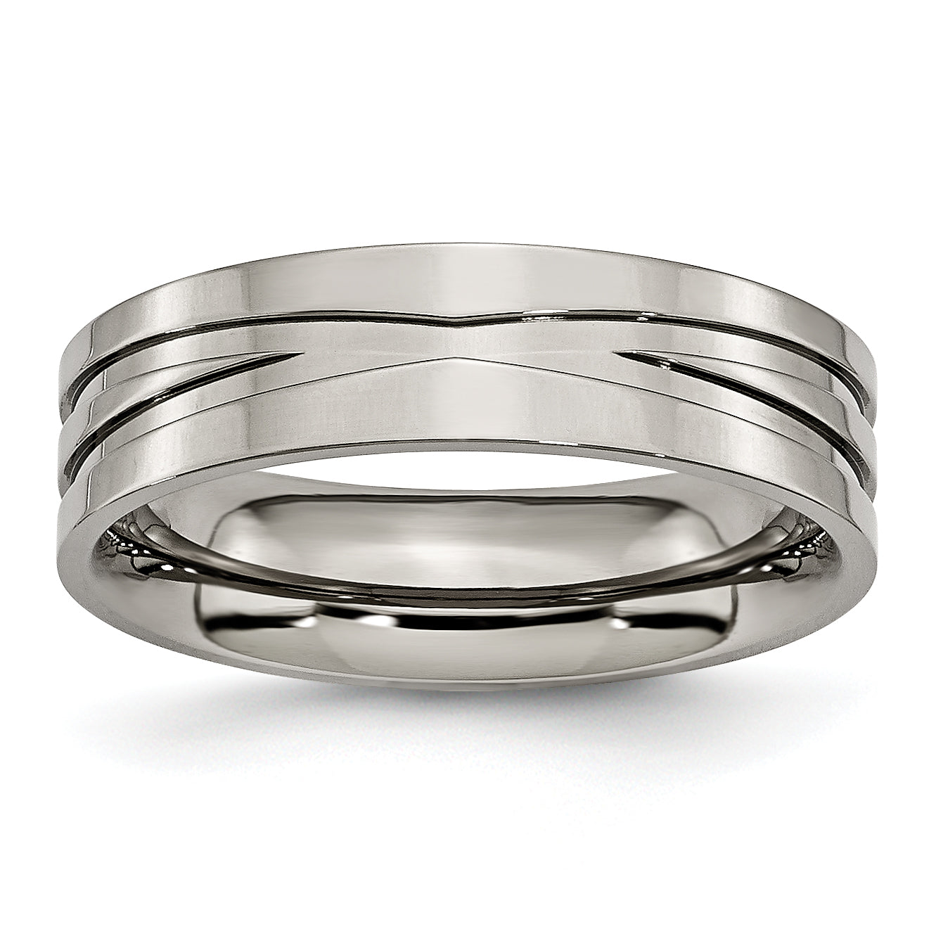 Chisel Titanium Polished X-Design 6mm Grooved Flat Band Main image