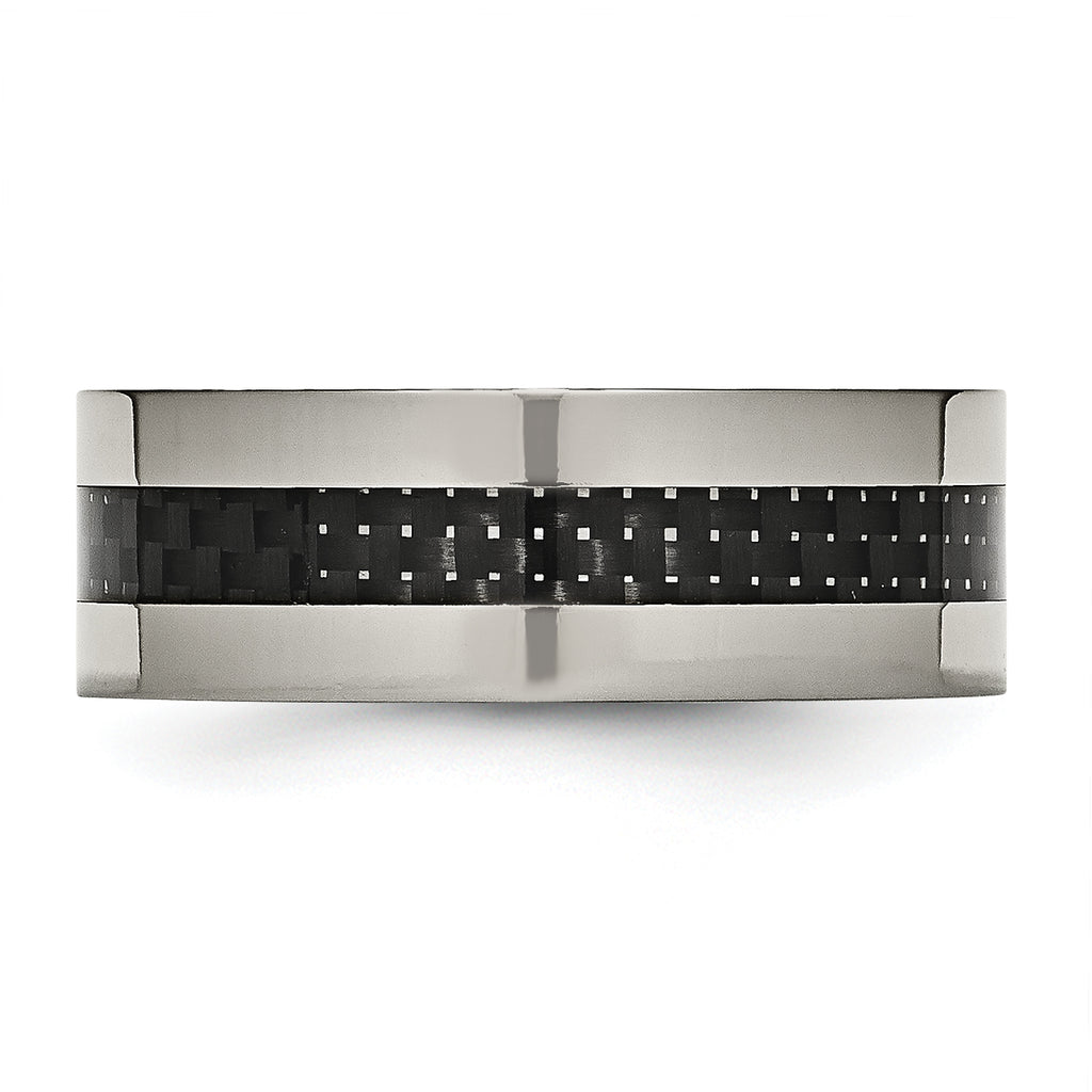 Chisel Titanium Polished with Black Carbon Fiber Inlay Flat 8mm Band