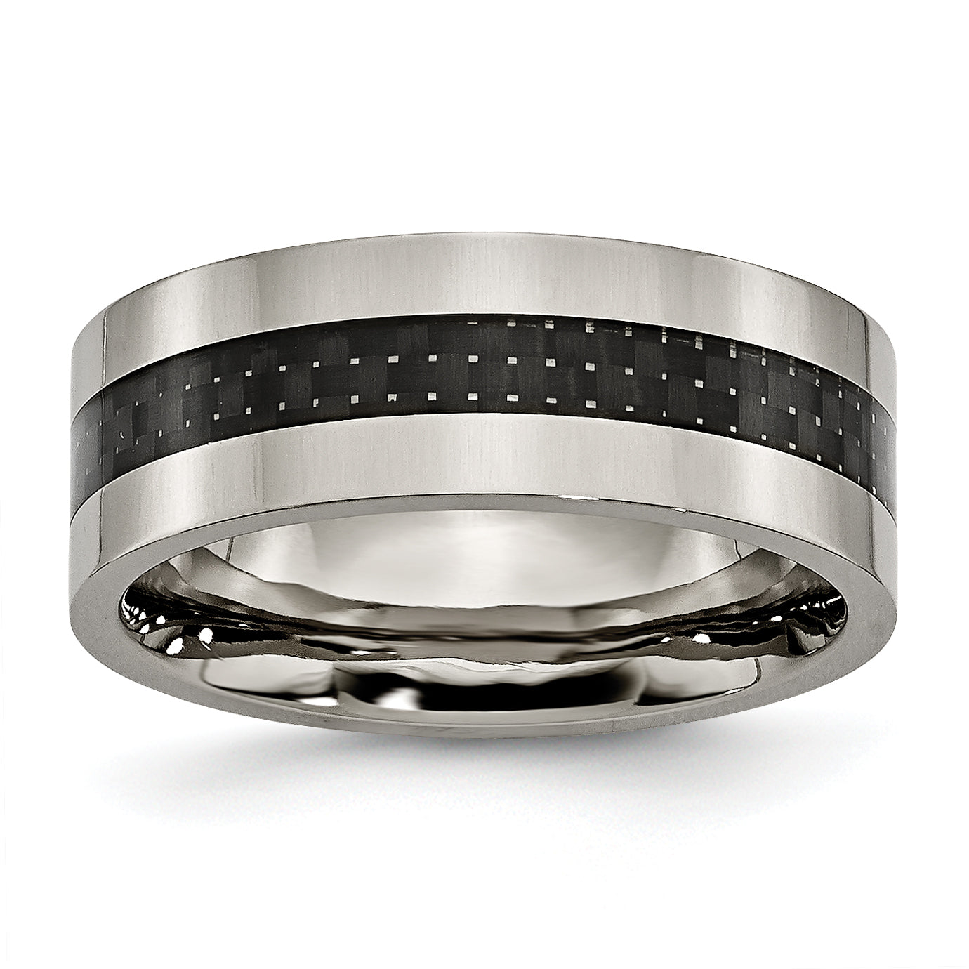 Chisel Titanium Polished with Black Carbon Fiber Inlay Flat 8mm Band Main image