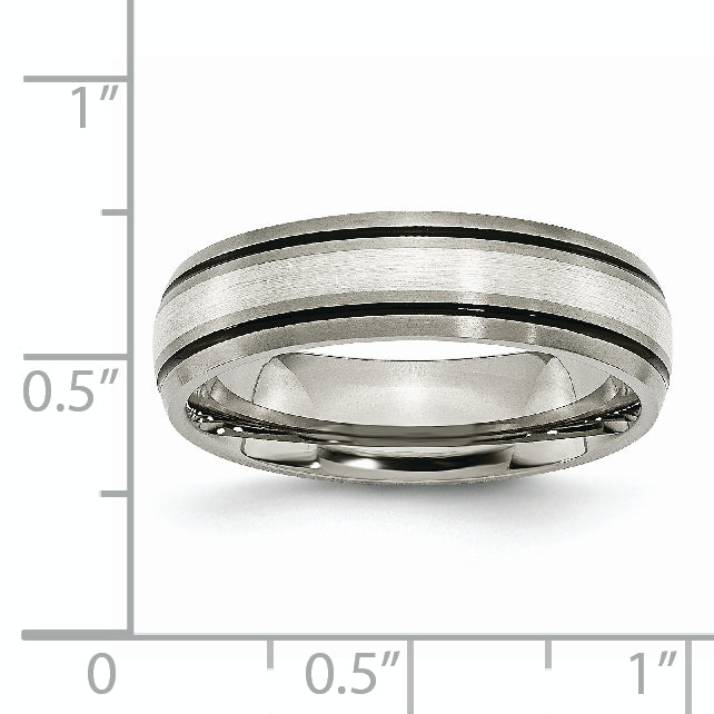 Chisel Titanium Antiqued with Brushed Center Sterling Silver Inlay 6mm Grooved Band