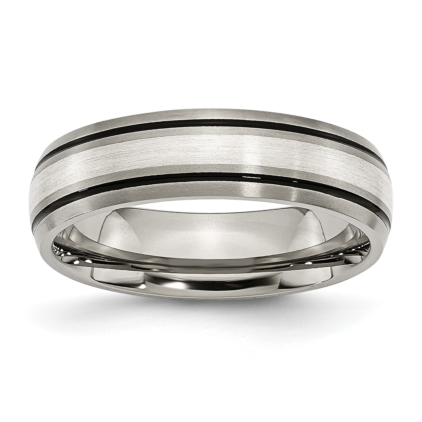 Chisel Titanium Antiqued with Brushed Center Sterling Silver Inlay 6mm Grooved Band Main image