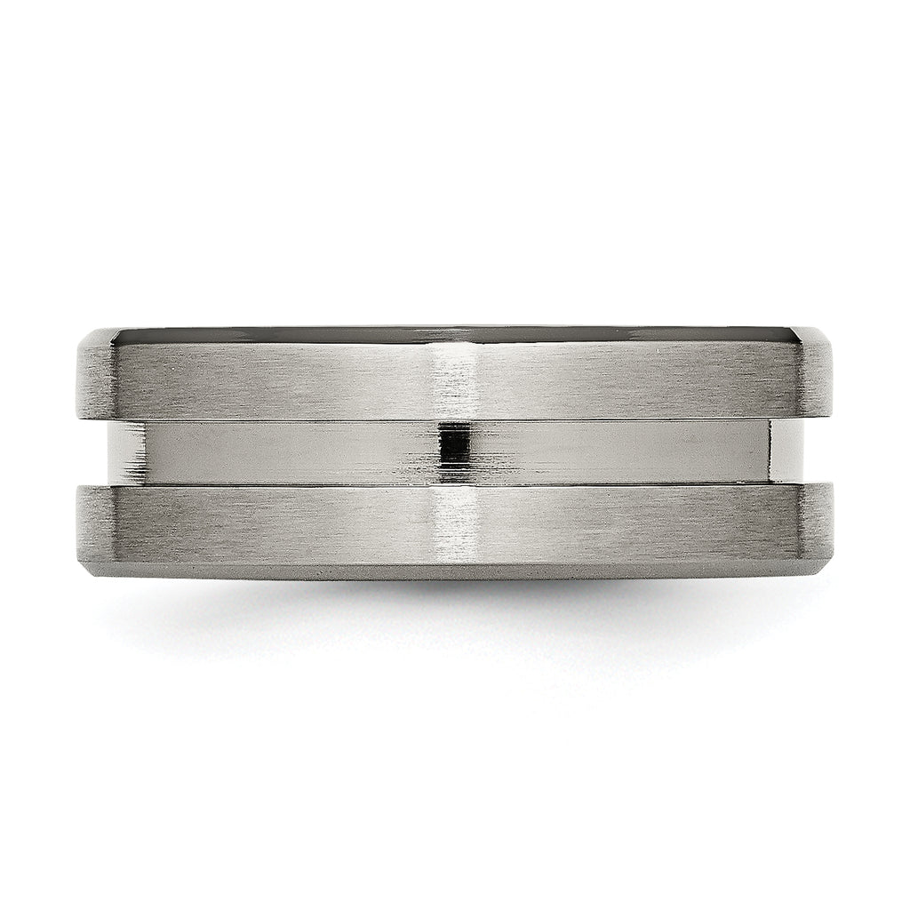 Chisel Titanium Brushed and Polished 8mm Grooved Flat Band