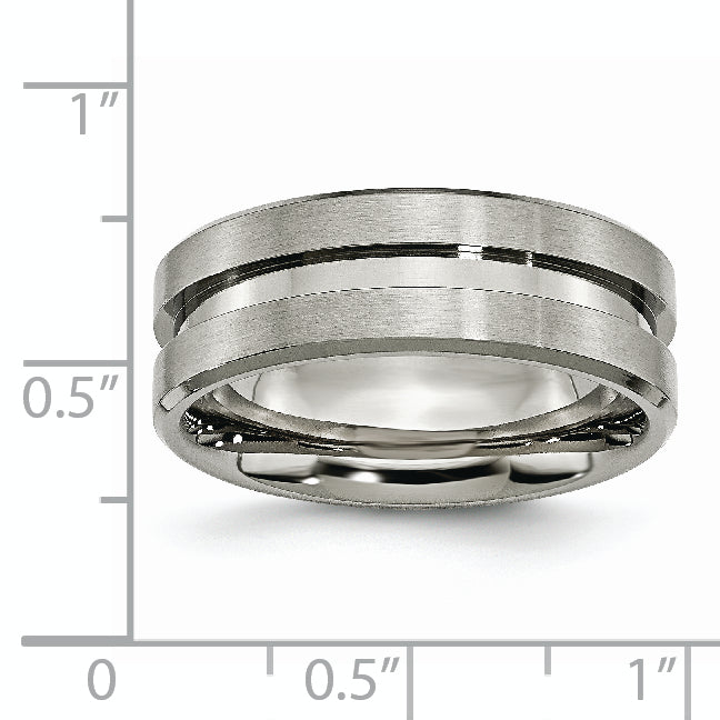 Chisel Titanium Brushed and Polished 8mm Grooved Flat Band
