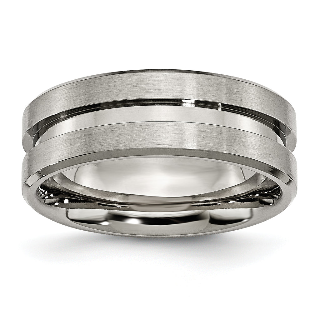 Chisel Titanium Brushed and Polished 8mm Grooved Flat Band