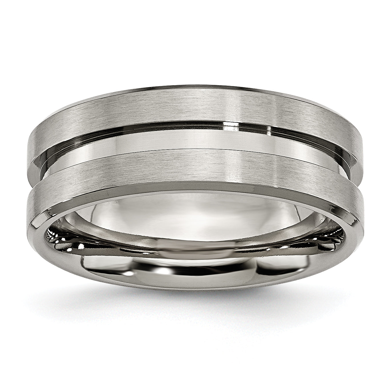 Chisel Titanium Brushed and Polished 8mm Grooved Flat Band