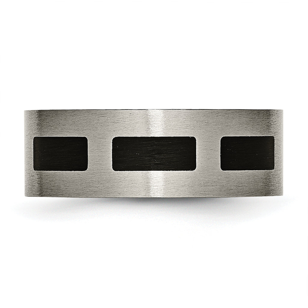 Chisel Titanium Brushed with Black Rubber 8mm Flat Band
