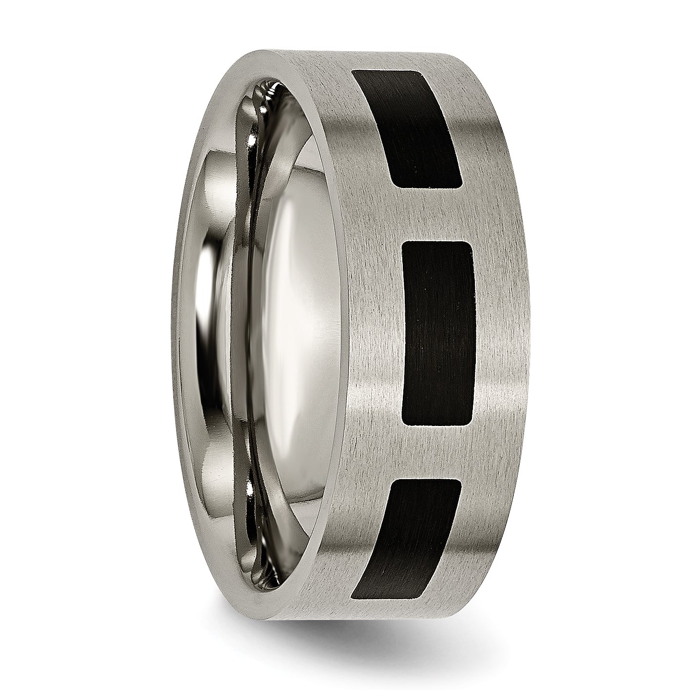 Chisel Titanium Brushed with Black Rubber 8mm Flat Band