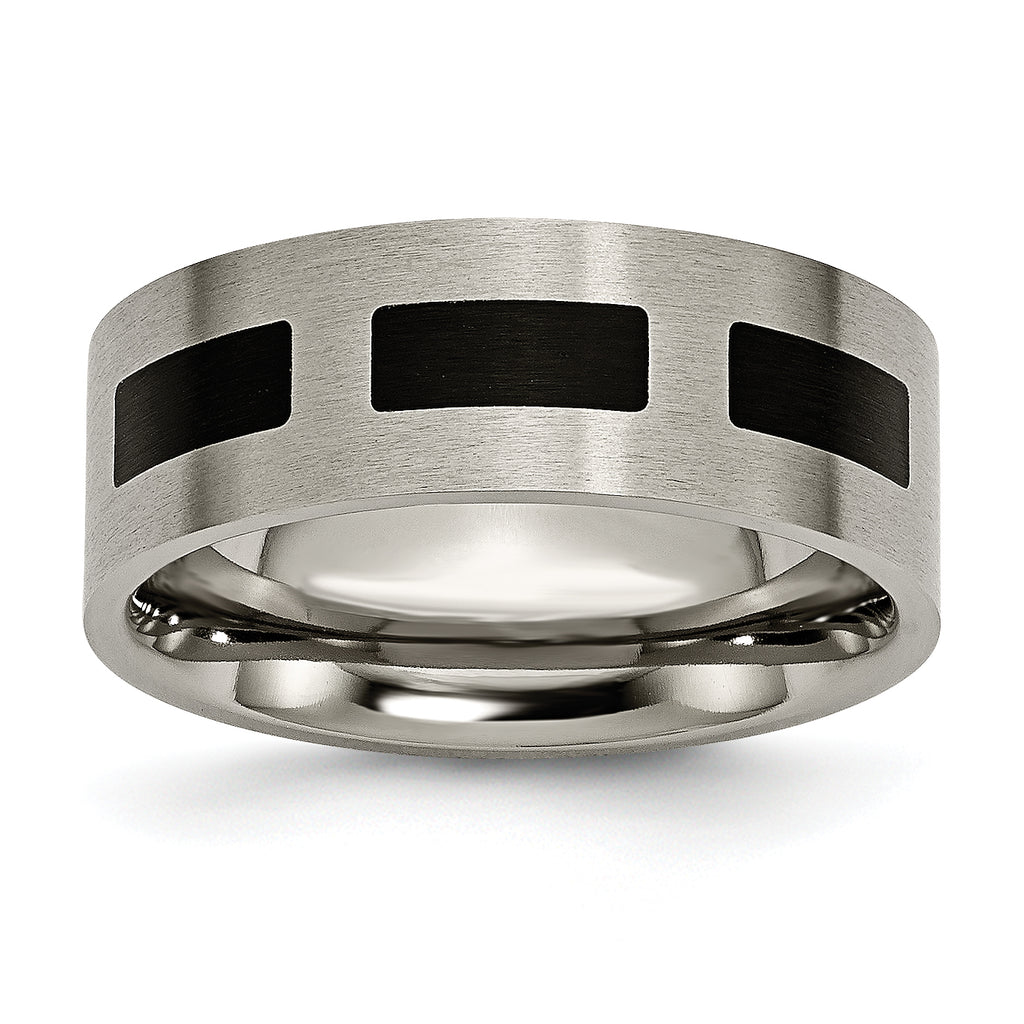Chisel Titanium Brushed with Black Rubber 8mm Flat Band