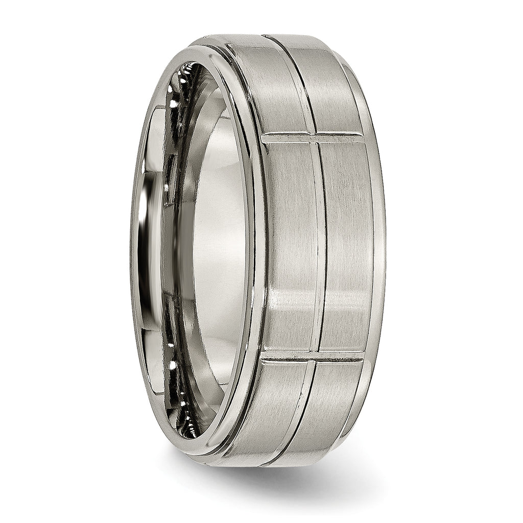 Chisel Titanium Brushed Center Block Design 8mm Ridged Edge Band
