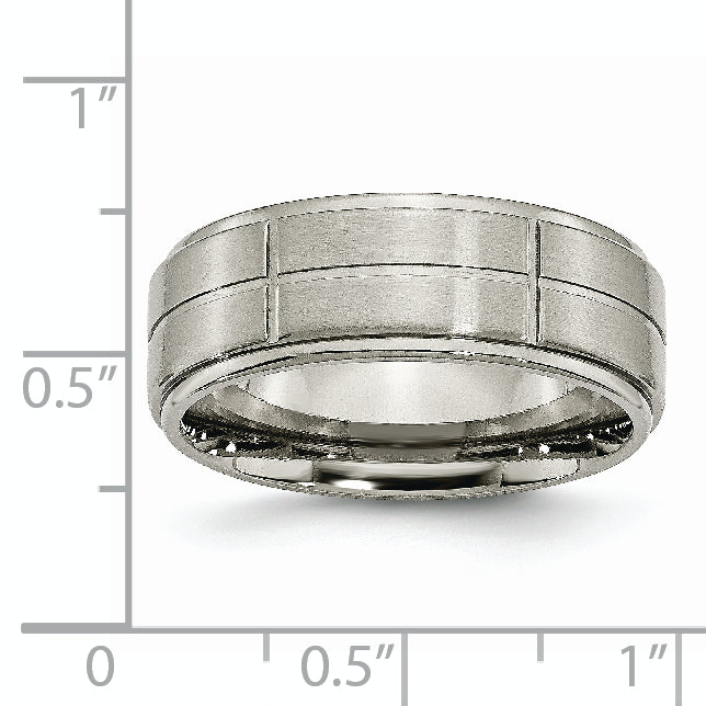 Chisel Titanium Brushed Center Block Design 8mm Ridged Edge Band